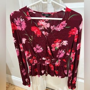 Express Burgundy and Pink Floral Top